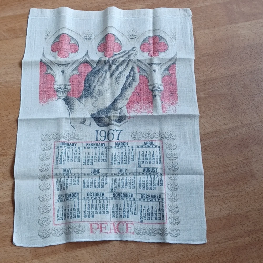 Calendar towel 1967 vintage kitchen Linens